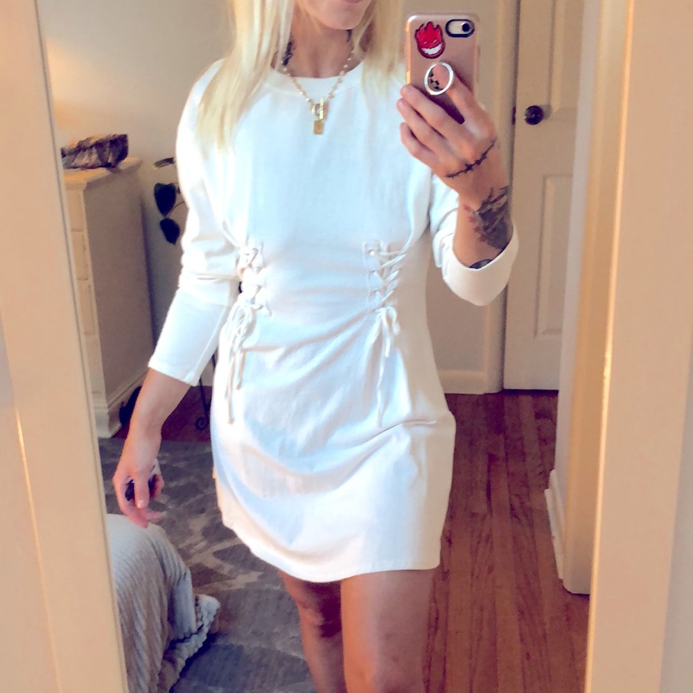 Long sleeve, white, corset dress